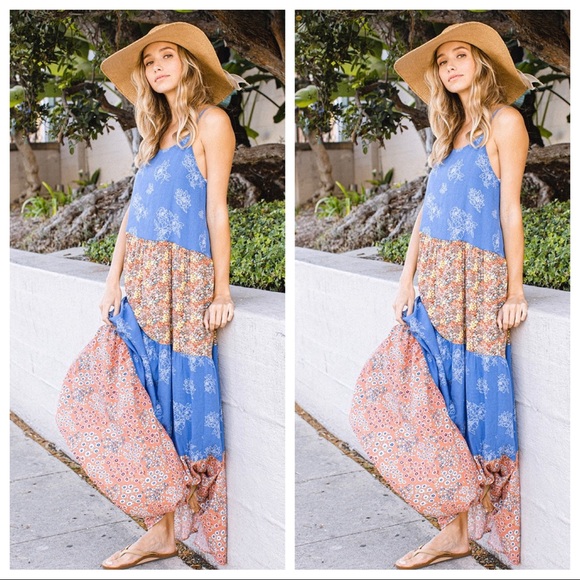 05 Boho Fabulous Floral Color Block Tiered Maxi dress - Picture 2 of 4